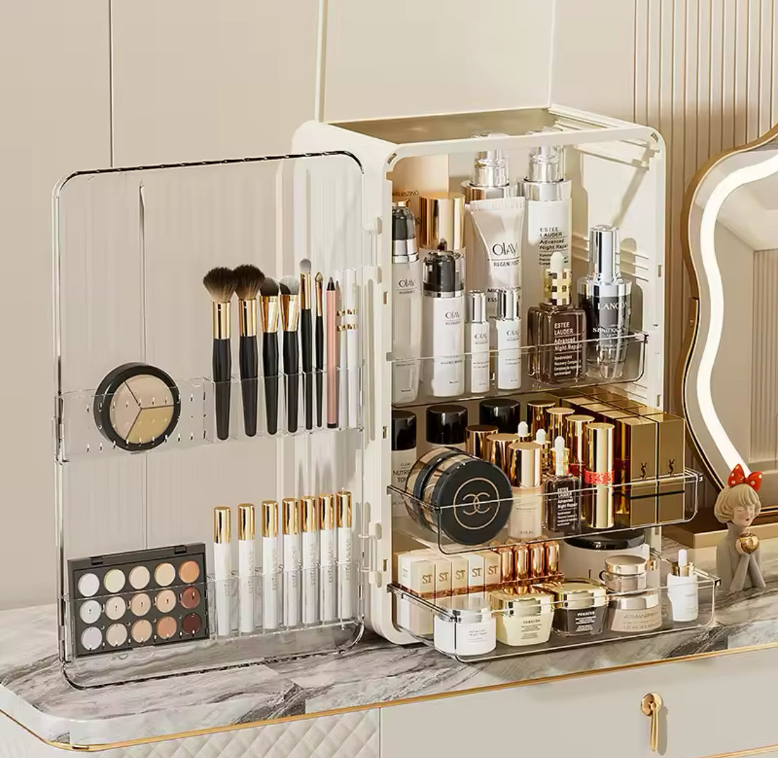 Multi Layer Cosmetic Storage Cabinet, Multifunctional Desktop Storage Rack, Display Case Makeup Box, Desktop Makeup Organizer With Lid Multi Layer Cosmetic Storage Cabinet, Multifunctional Desktop Storage Rack, Display Case Makeup Box, Desktop Makeup Organizer With Lid